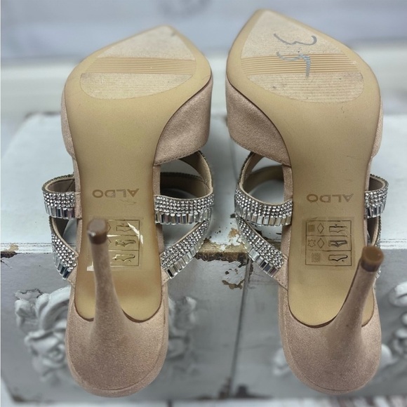 Classy Rhinestone Strap Suede Heel Pointed Toe Mules Aldo Noawia - Picture 13 of 14